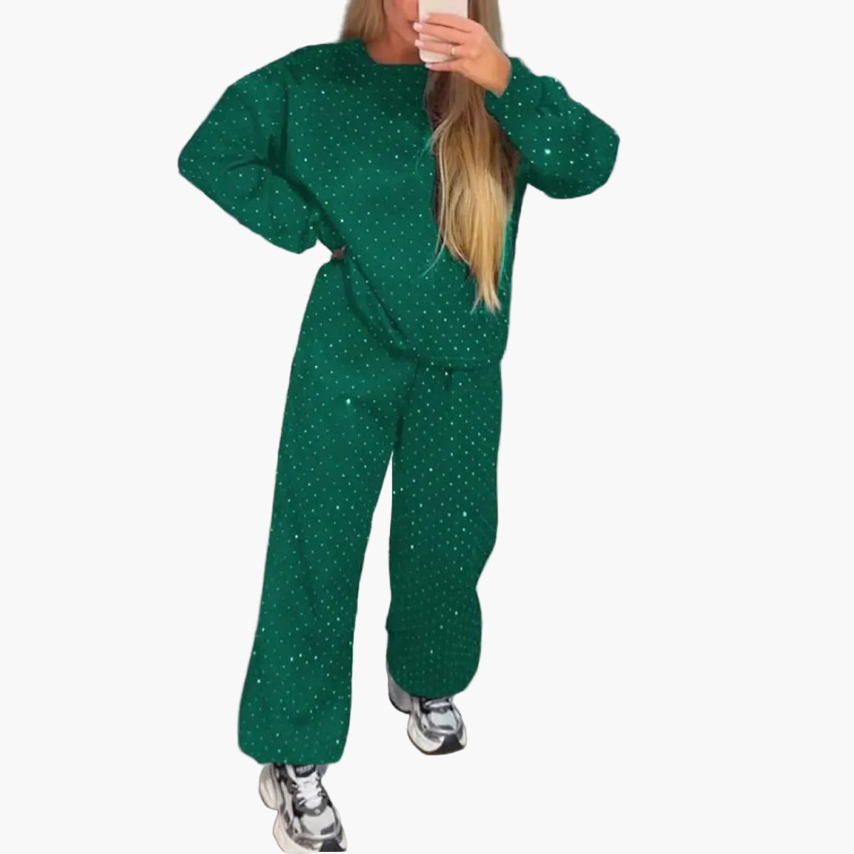 Damen Diamant-Look Freizeit Trainingsanzug – Stilvolles Lounge Set für Alltag & Freizeit