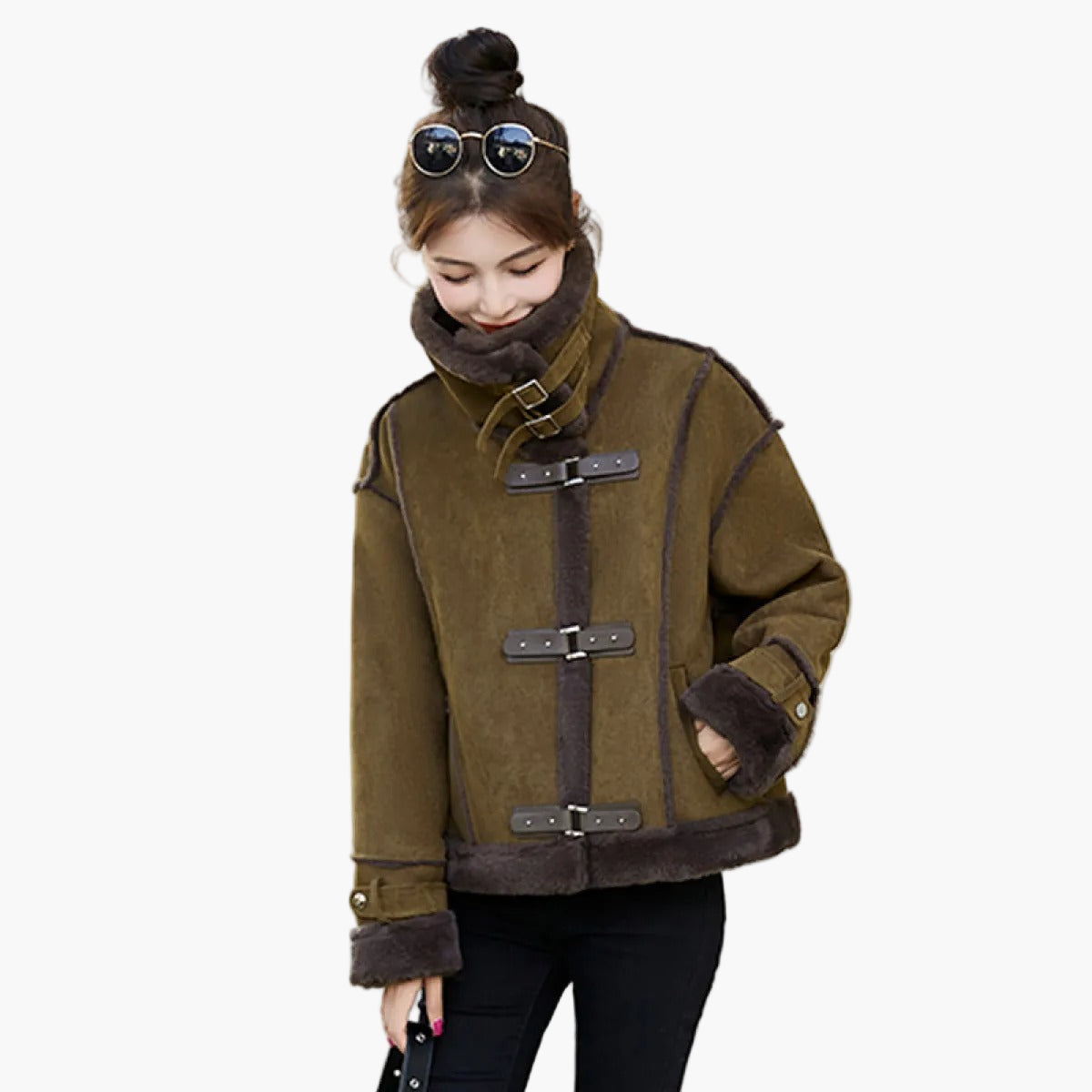 Damen Winter Shearling Jacke im Pilotenstil – Modische Kurzjacke für Alltag und Freizeit