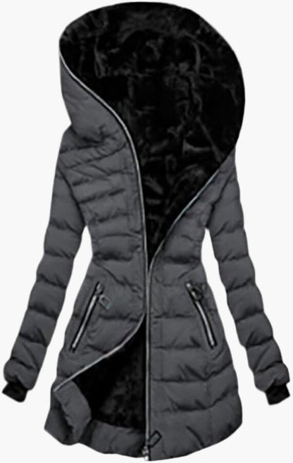 Damen Winterjacke mit Kapuze – Modische Steppjacke mit Fleecefutter und Reißverschluss, ideal für Outdoor und Alltag