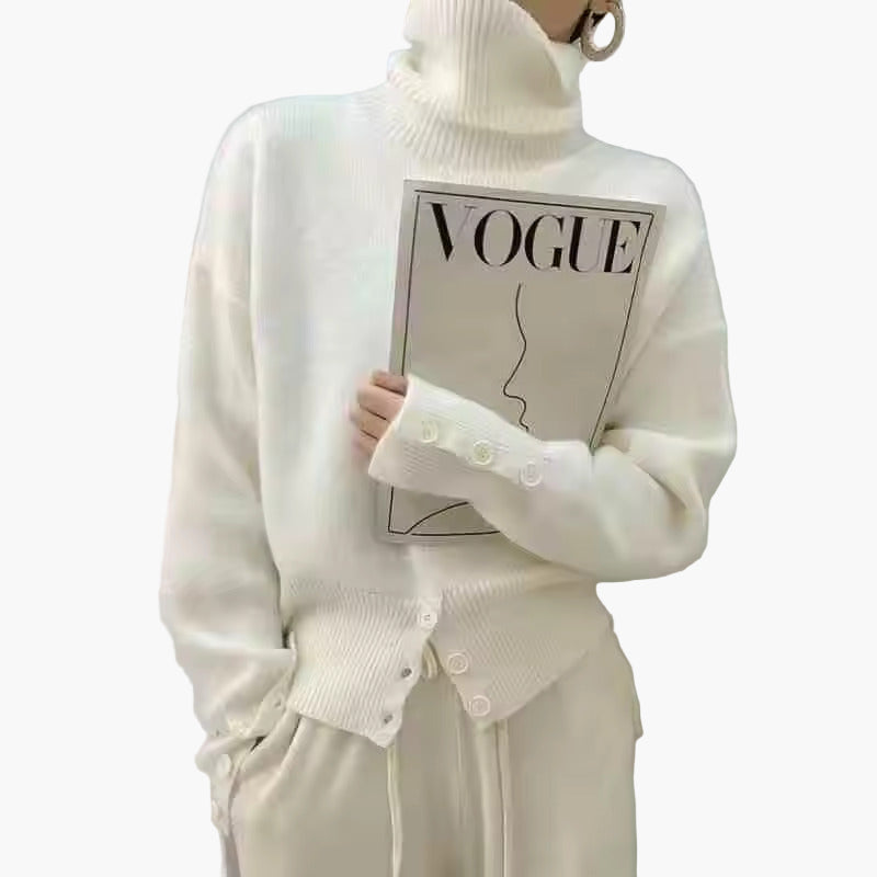 Damen Strickpullover mit hohem Kragen, modischer Cardigan-Stil, lässig und elegant