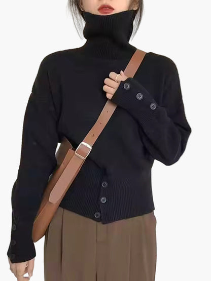 Damen Strickpullover mit hohem Kragen, modischer Cardigan-Stil, lässig und elegant