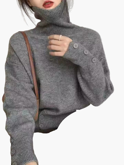 Damen Strickpullover mit hohem Kragen, modischer Cardigan-Stil, lässig und elegant