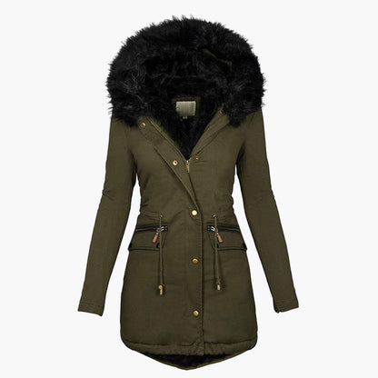 Damen Wintermantel mit Kapuze und Kunstfellkragen – Eleganter, warmer Parka für Herbst und Winter