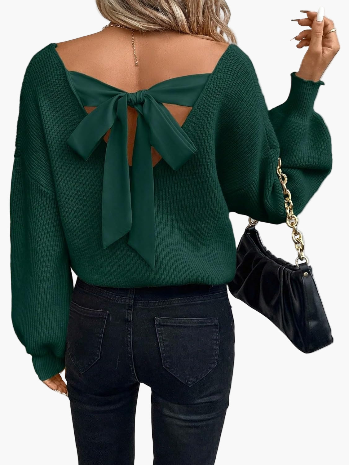 Damen Pullover mit Rückenausschnitt und Schleife – Modischer Strickpullover für Freizeit und Alltag