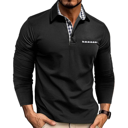 Herren Langarm Poloshirt mit Karomuster-Details – Eleganter und Vielseitiger Freizeitstil