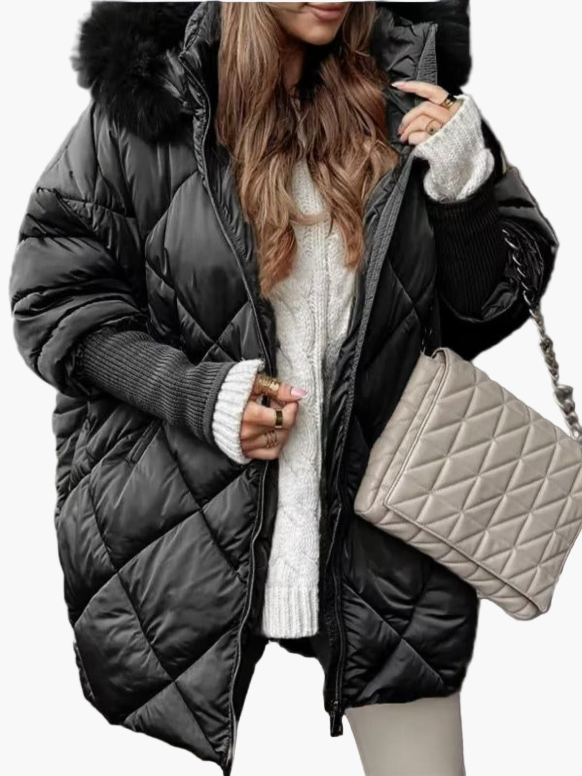 Damen Winter Steppjacke mit Kapuze – Eleganter Oversize Mantel für kalte Tage