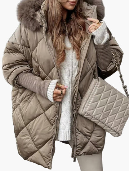 Damen Winter Steppjacke mit Kapuze – Eleganter Oversize Mantel für kalte Tage
