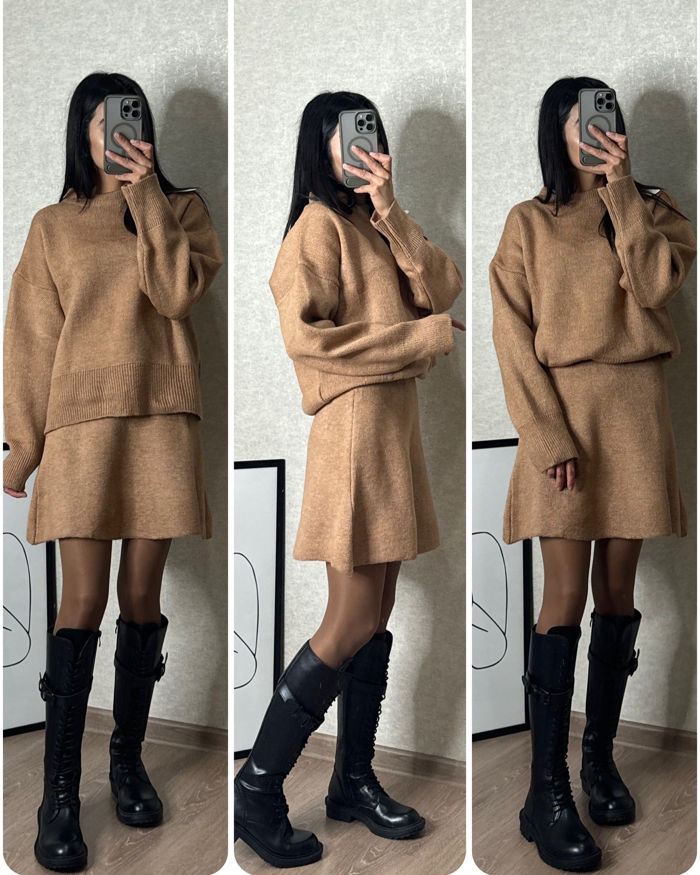 Damen Strickset – Modisches Herbst-Winter Outfit mit Pullover und Rock, Elegant & Bequem