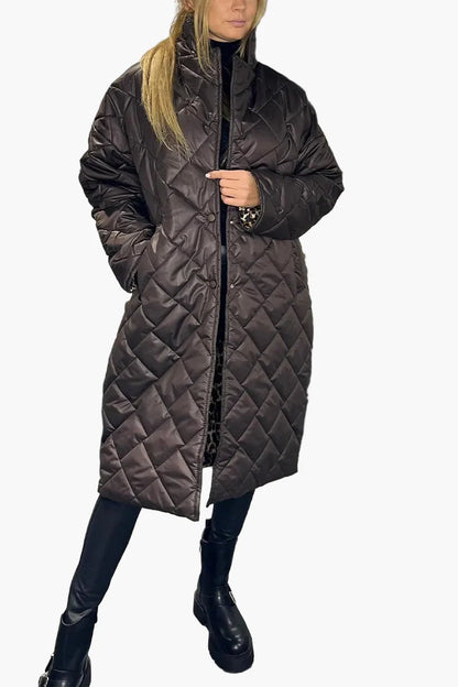 Damen Steppmantel mit Leopardenfutter – Eleganter Wintermantel für Alltag & Freizeit