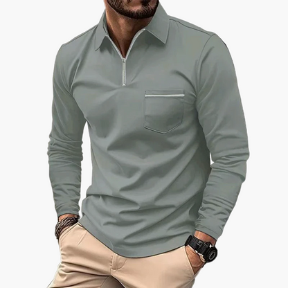 Herren Langarm-Poloshirt mit Brusttasche – Klassischer Stil für Freizeit und Büro