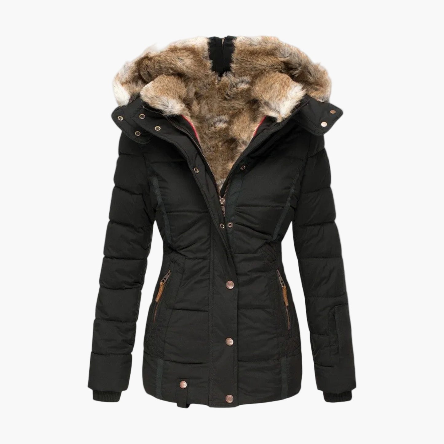 Damen Winterjacke mit Kapuze und Fellfutter – Elegante warme Outdoorjacke für Alltag & Freizeit