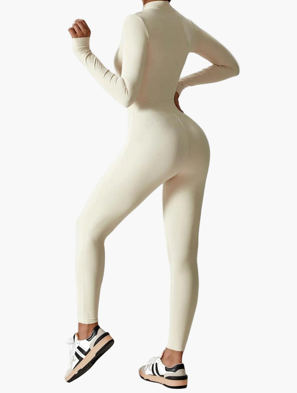 Damen Langarm Einteiler mit Reißverschluss – Figurbetonter Jumpsuit für Sport und Freizeit