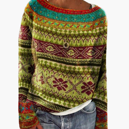Damen Vintage Strickpullover im Ethno-Stil – Bequemer und Stilvoller Freizeitpullover