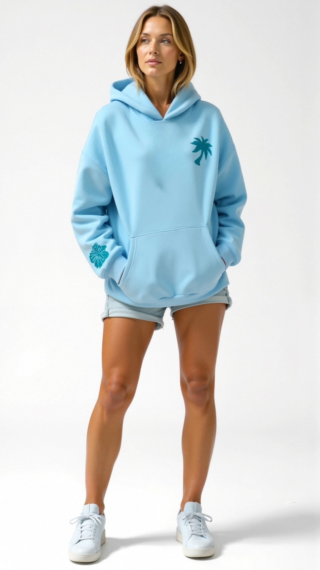 Damen Oversized Kapuzenpullover mit tropischen Stickereien – Lässiger Streetstyle Hoodie für Alltag und Freizeit