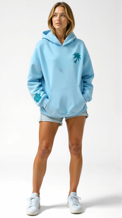 Damen Oversized Kapuzenpullover mit tropischen Stickereien – Lässiger Streetstyle Hoodie für Alltag und Freizeit