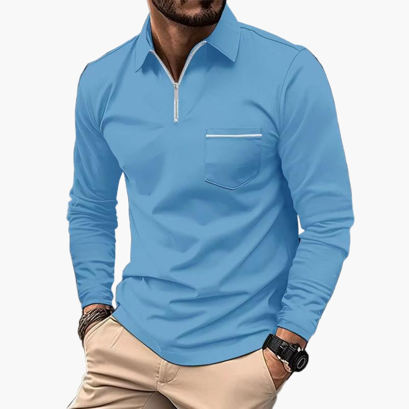 Herren Langarm-Poloshirt mit Brusttasche – Klassischer Stil für Freizeit und Büro