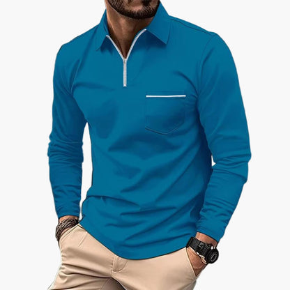 Herren Langarm-Poloshirt mit Brusttasche – Klassischer Stil für Freizeit und Büro