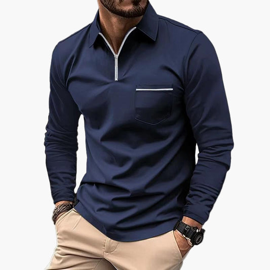 Herren Langarm-Poloshirt mit Brusttasche – Klassischer Stil für Freizeit und Büro