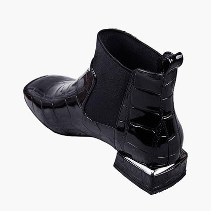 Damen Stiefelette im eleganten Kroko-Look für Herbst und Winter, modischer Komfort für Casual- und Rock-Styles