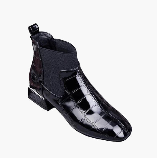 Damen Stiefelette im eleganten Kroko-Look für Herbst und Winter, modischer Komfort für Casual- und Rock-Styles