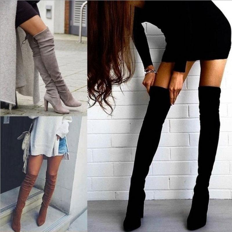 Damen Overknee Stiefel mit hohem Absatz – Modische Stretch-Stiefel für Herbst und Winter