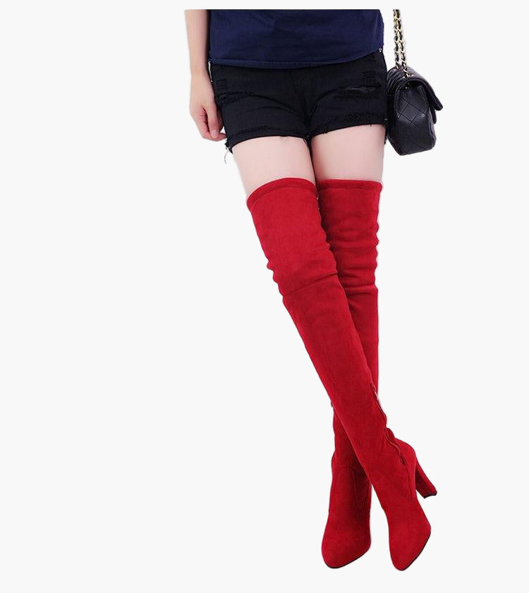 Damen Overknee Stiefel mit hohem Absatz – Modische Stretch-Stiefel für Herbst und Winter