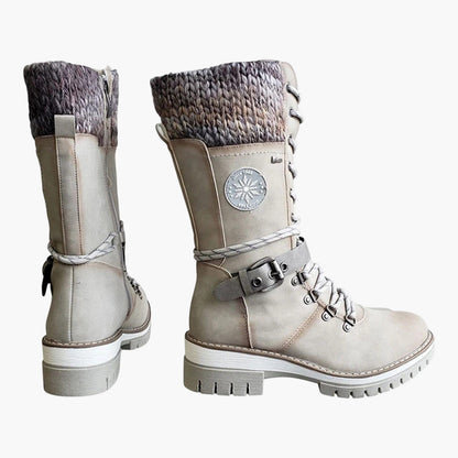 Damen Winter Stiefel mit gestricktem Schaft und Schnürung – Modische Outdoor Boots für Herbst & Winter