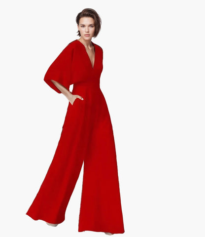 Damen-Jumpsuit mit weitem Bein und Schmetterlingsärmeln – Elegante Wahl für festliche Anlässe