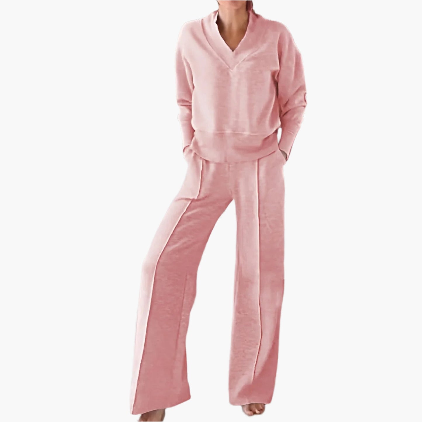 Damen Elegantes 2-teiliges Freizeit- und Sport-Set mit weitem Bein und V-Ausschnitt