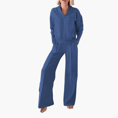 Damen Elegantes 2-teiliges Freizeit- und Sport-Set mit weitem Bein und V-Ausschnitt