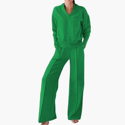 Damen Elegantes 2-teiliges Freizeit- und Sport-Set mit weitem Bein und V-Ausschnitt