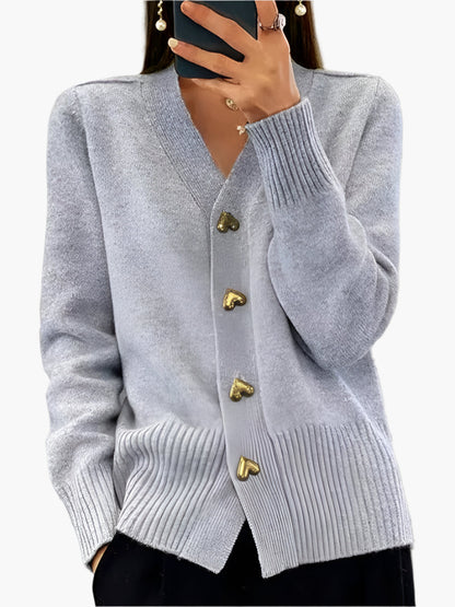 Damen Cardigan mit Herzknöpfen – Eleganter Strick für Herbst und Winter, Freizeit & Büro