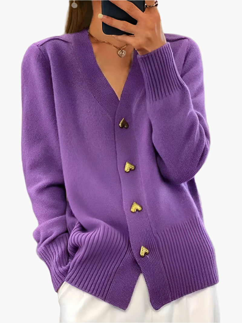 Damen Cardigan mit Herzknöpfen – Eleganter Strick für Herbst und Winter, Freizeit & Büro